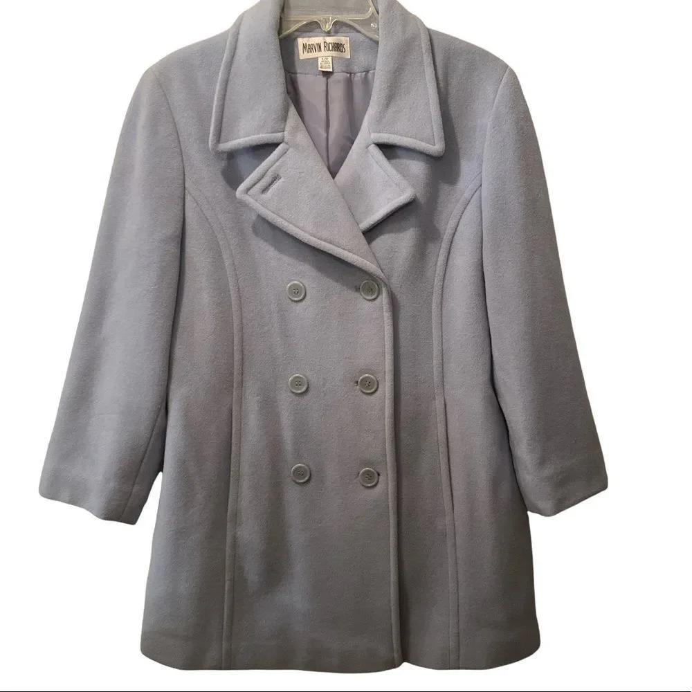 Vintage Marvin Richards Powder Blue Double Breasted Pea Coat Size Large